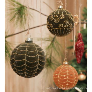 Green & Yellow Flocking Christmas Glass Ball